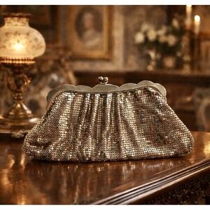 Antique Whiting and Davis Silver Mesh Evening Bag Kisslock Clutch Vintage 1920s